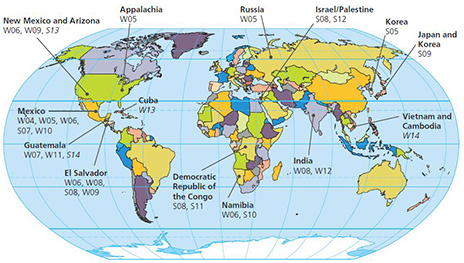 Click for a full-size map of MTSO's cross-cultural trips from 2004 to 2014